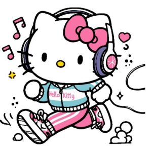 Hello kitty, escuchando musica