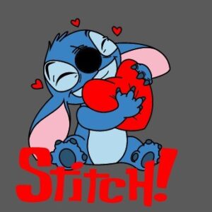Stitch abrazando un corazón
