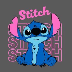 Stitch sentado, letras atrás